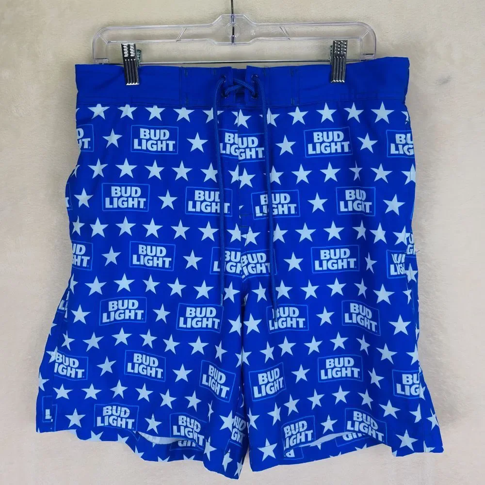 Bud Light Mens Swim Shorts Trunks Large (36/38)‎ Stars Beach Pool Vacation Beer